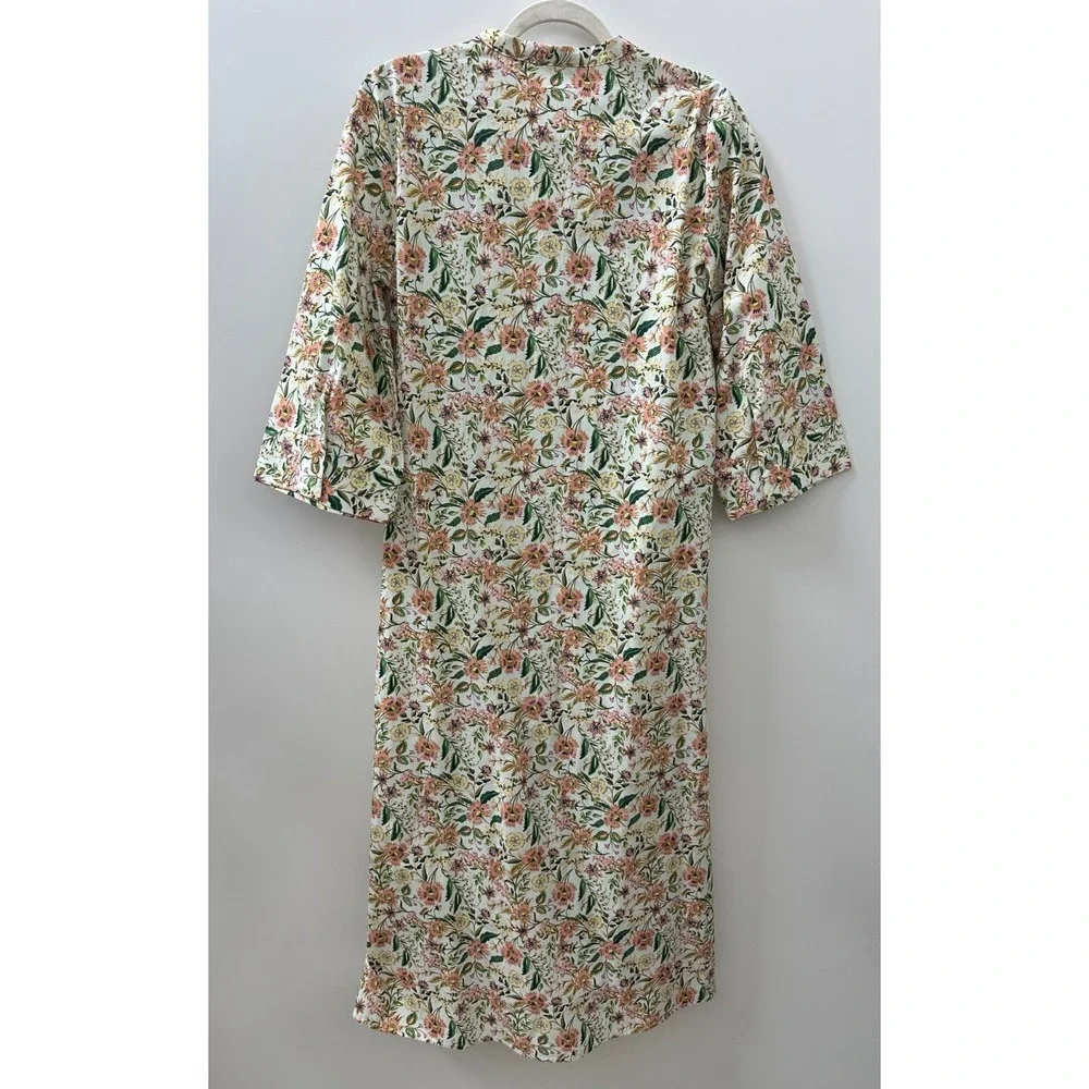 Zara Floral Button Front Cotton Shirt Dress Cottagecore Botanical Women's Medium - Picture 10 of 13